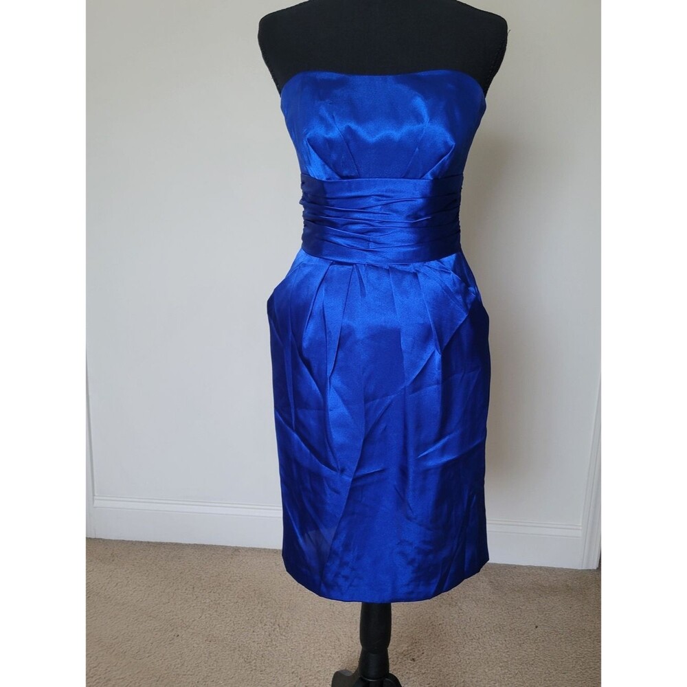 David’s Bridal Royal Blue Satin Strapless Cockail Dress with Pockets Size 4